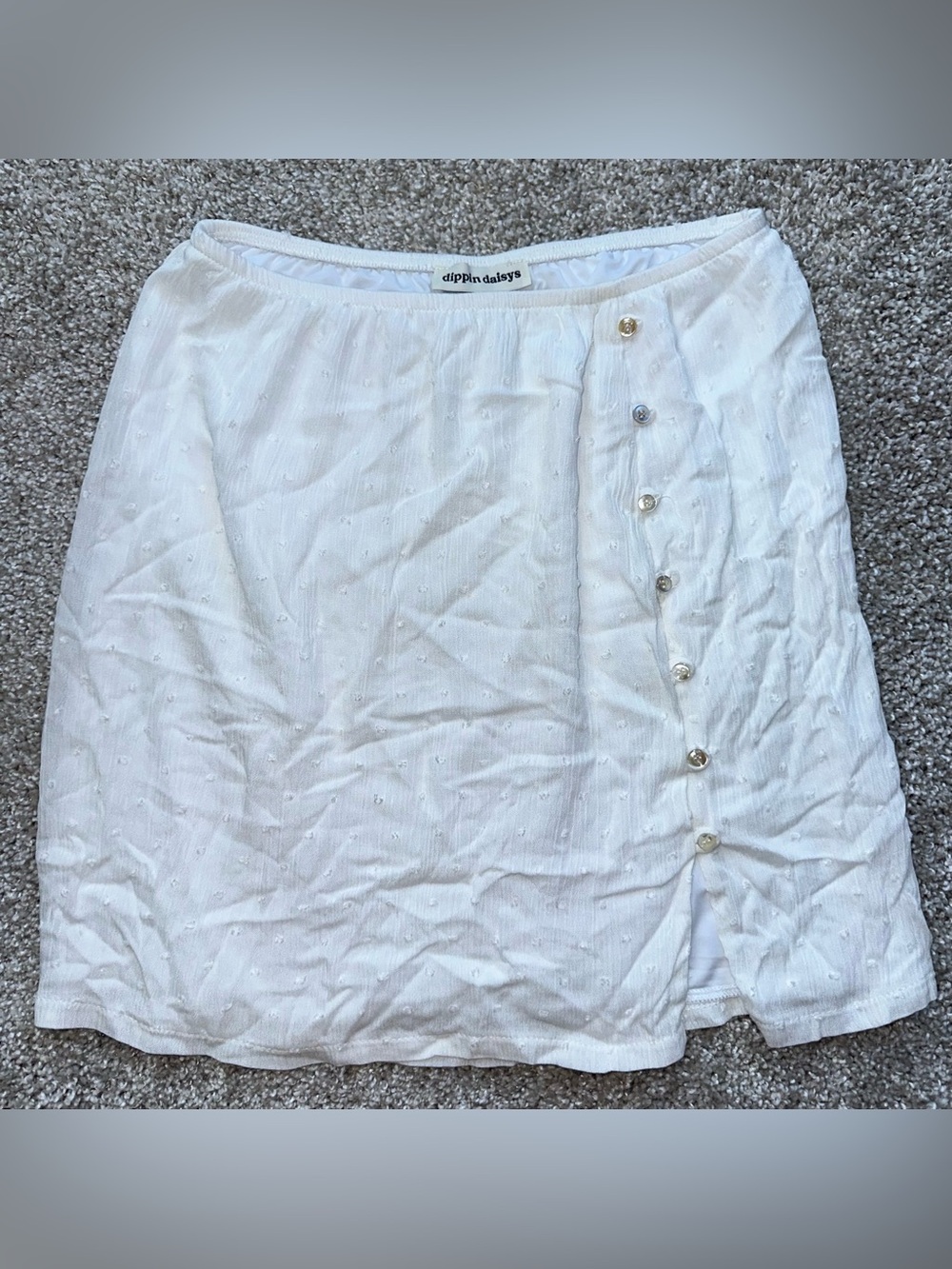 Dippin Daisys Women’s White Solid Knit Rayon Button Front Lined Mini Skirt S 418